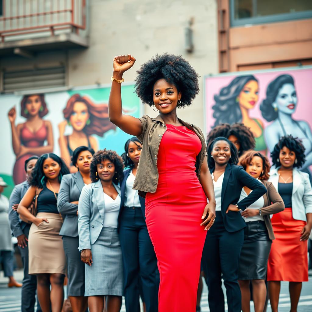 A diverse group of strong and empowered women standing united, each showcasing their unique styles and backgrounds