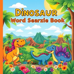 An eye-catching cover design for a 'Dinosaur Word Search Puzzle Book'