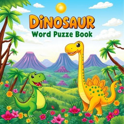 An eye-catching cover design for a 'Dinosaur Word Search Puzzle Book'