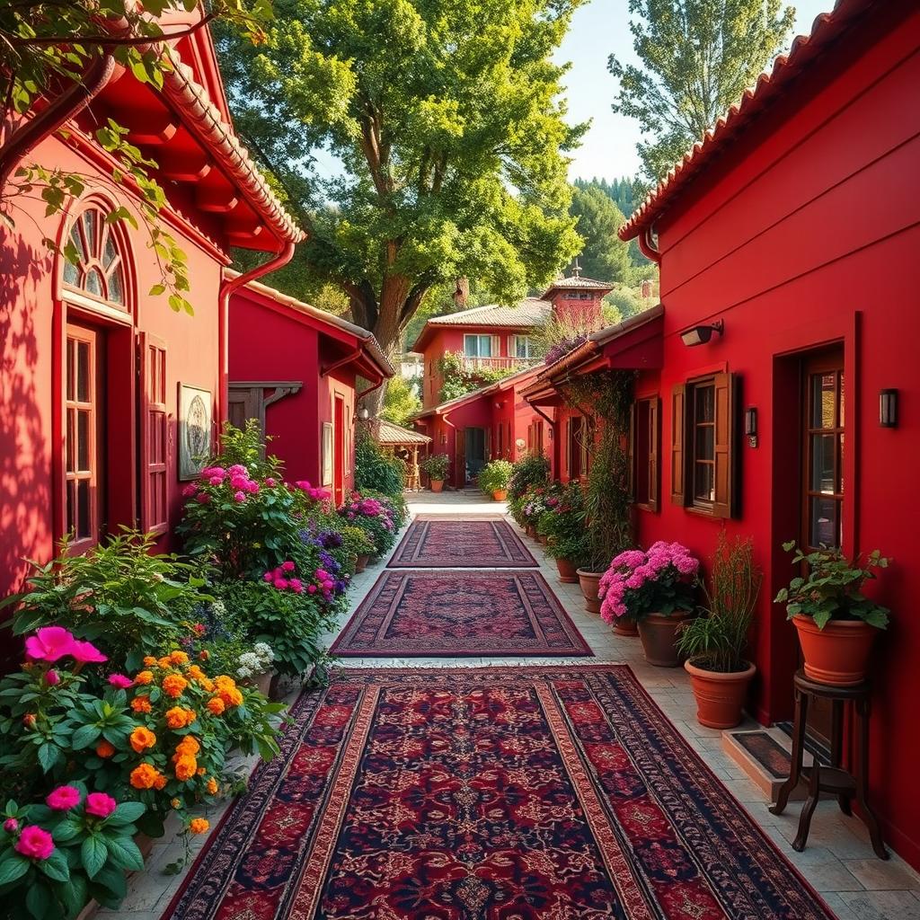 A picturesque village in Lebanon, featuring charming red houses with traditional architectural elements