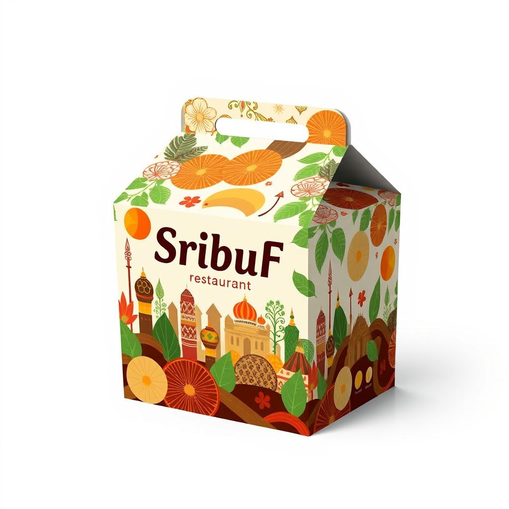 Create a visually appealing design for a take-away food packaging box for SribuFood Restaurant, which offers a variety of traditional Indonesian dishes