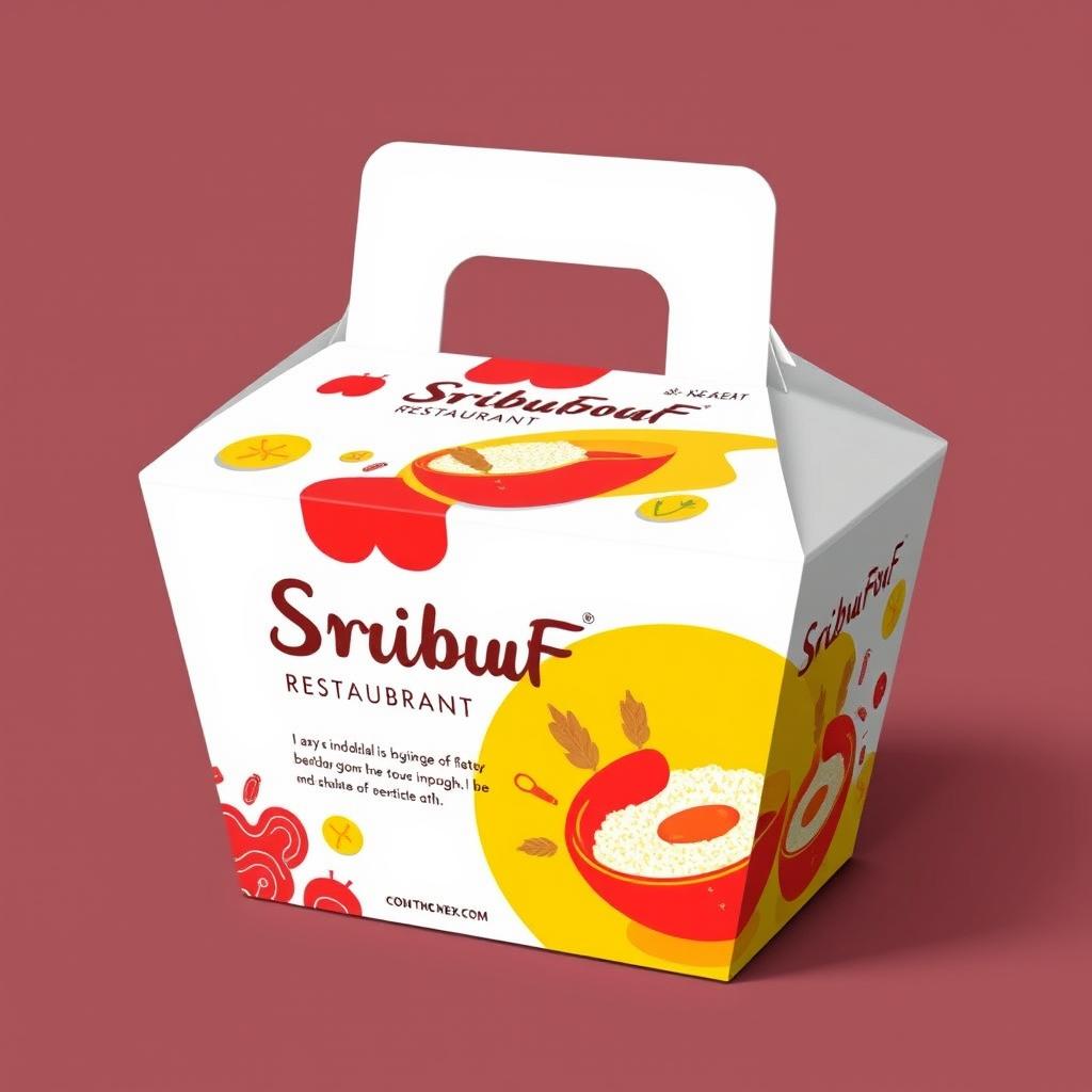 Design a take-away food packaging box for SribuFood Restaurant, showcasing the rich culinary heritage of Indonesia