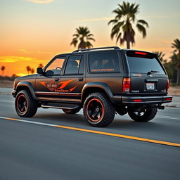 A Ford Explorer 1994 designed in Harley Davidson style, featuring a sleek and edgy look