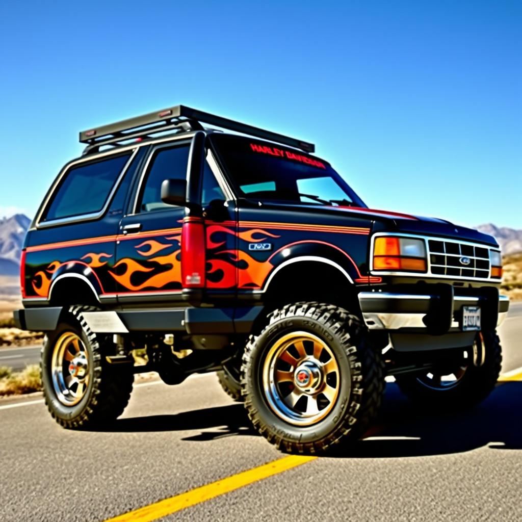 A custom 1994 Ford Explorer styled with Harley Davidson features