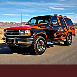 A custom 1994 Ford Explorer styled with Harley Davidson features