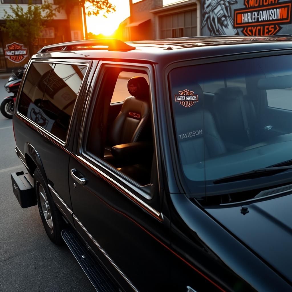 A detailed image of a 1994 Ford Explorer entirely black, showcasing its sleek lines and classic design