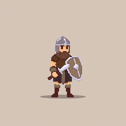 A minimalist pixel art sprite of a medieval warrior, designed with a simple and clean aesthetic
