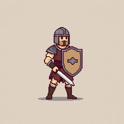 A minimalist pixel art sprite of a medieval warrior, designed with a simple and clean aesthetic
