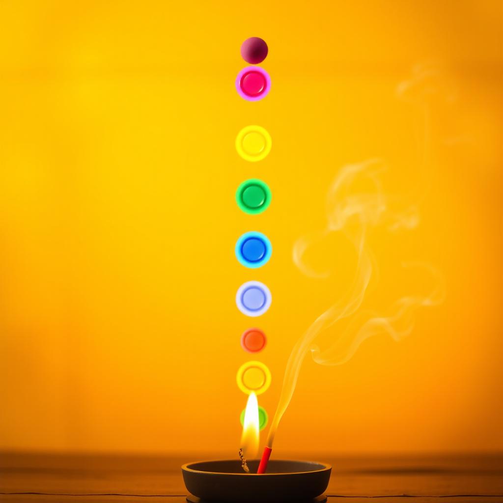 An artistic representation of the 7 chakras aligned vertically, radiating energy and color