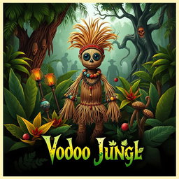 An artistic voodoo jungle poster featuring a vibrant, mystical jungle scene