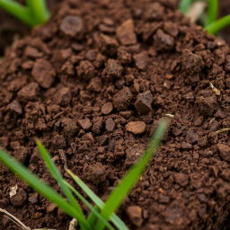 A detailed close-up of a dirt block, showcasing its rich brown color with various shades and textures