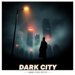 A movie poster for a film titled 'Dark City', featuring a shadowy, dystopian urban landscape at night