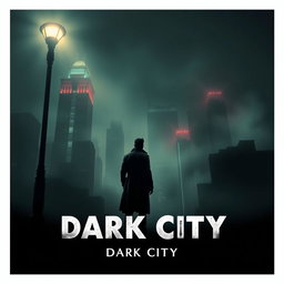 A movie poster for a film titled 'Dark City', featuring a shadowy, dystopian urban landscape at night