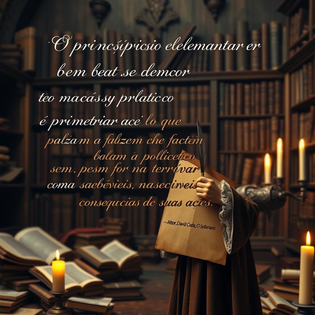A philosophical and historical scene depicting the essence of Machiavelli's ideas on power and politics