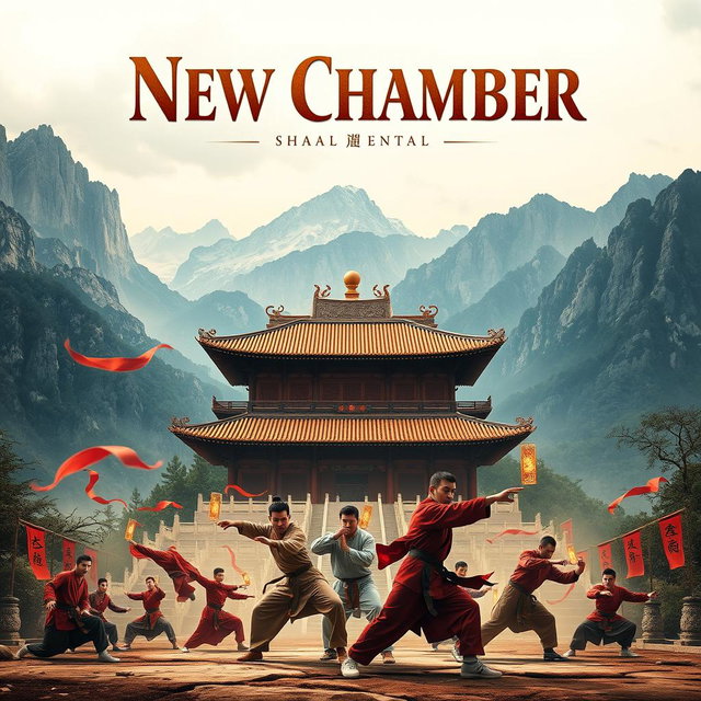 An exciting movie poster for a film titled 'New Chamber', set in a Shaolin temple