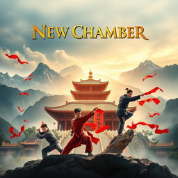 An exciting movie poster for a film titled 'New Chamber', set in a Shaolin temple