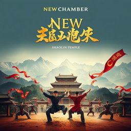 An exciting movie poster for a film titled 'New Chamber', set in a Shaolin temple