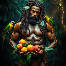 A sexy, oiled-up Greek god depicted as a dark-skinned black man with majestic dreadlock rasta hair