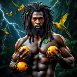 A sexy, oiled-up Greek god depicted as a dark-skinned black man with majestic dreadlock rasta hair
