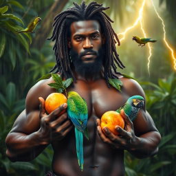A sexy, oiled-up Greek god depicted as a dark-skinned black man sporting magnificent dreadlock rasta hair