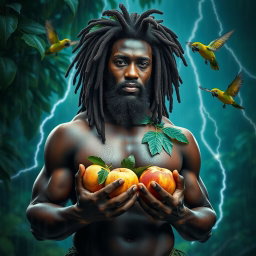 A sexy, oiled-up Greek god depicted as a dark-skinned black man sporting magnificent dreadlock rasta hair