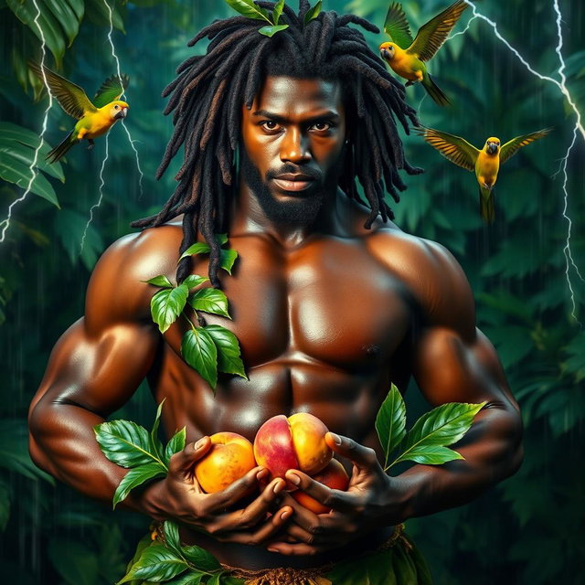 A sexy, oiled-up Greek god depicted as a dark-skinned black man sporting magnificent dreadlock rasta hair