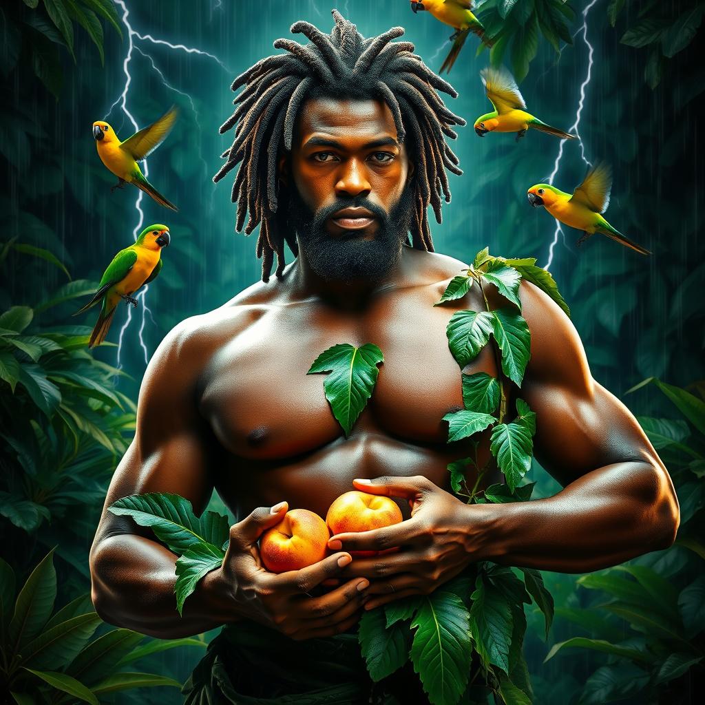 A sexy, oiled-up Greek god depicted as a dark-skinned black man sporting magnificent dreadlock rasta hair