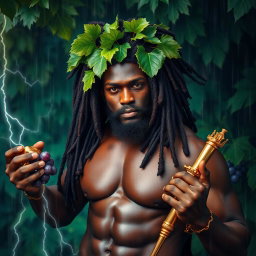 A sexy, oiled-up Greek god depicted as a dark-skinned black man with stunning dreadlock rasta hair