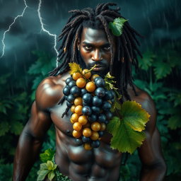 An immersive, oiled-up Greek-Jamaican god depicted from an extremely close aerial view
