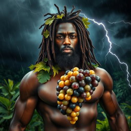 An immersive, oiled-up Greek-Jamaican god depicted from an extremely close aerial view