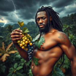 An exceptionally sexy, immersive, oiled-up Greek-Jamaican god depicted from an extremely close aerial view