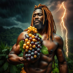 An extremely sexy and immersive scene featuring a polished, oiled-up Greek-Jamaican god captured from an extremely close aerial view