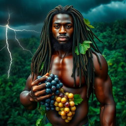An exceptionally sexy, immersive scene featuring a polished, oiled-up Greek-Jamaican god from an extremely close aerial view