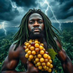 An extraordinarily sexy and immersive scene of a polished, oiled-up Greek-Jamaican god viewed from an extremely close aerial perspective