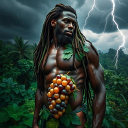 An incredibly sexy and immersive scene featuring a polished, oiled-up Greek-Jamaican god depicted from an extremely close aerial view