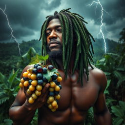 An incredibly sexy and immersive scene featuring a polished, oiled-up Greek-Jamaican god depicted from an extremely close aerial view