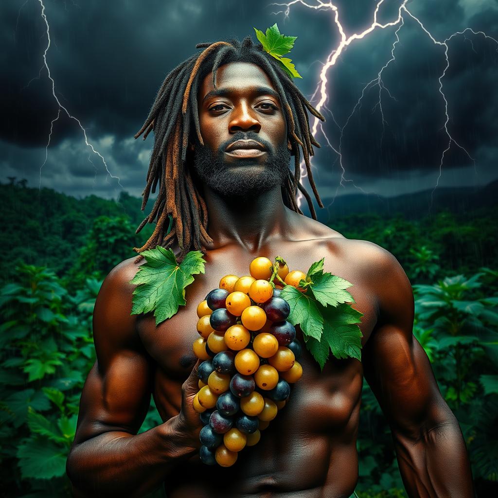 An incredibly sexy and immersive scene featuring a polished, oiled-up Greek-Jamaican god depicted from an extremely close aerial view