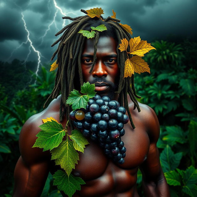 An incredibly sexy and immersive scene featuring a polished, oiled-up Greek-Jamaican god depicted from an extremely close aerial view