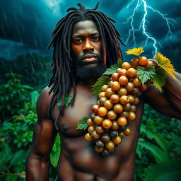 An incredibly sexy and immersive scene of a polished, oiled-up Greek-Jamaican god captured from an extremely close aerial view