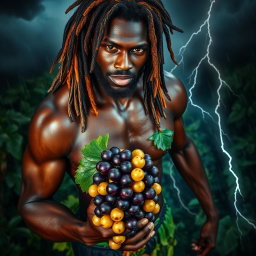 An incredibly sexy and immersive scene of a polished, oiled-up Greek-Jamaican god captured from an extremely close aerial view