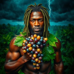 An incredibly sexy and immersive scene showcasing a polished, oiled-up Greek-Jamaican god from an extremely close aerial view