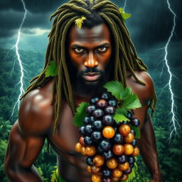 An incredibly sexy and immersive scene showcasing a polished, oiled-up Greek-Jamaican god from an extremely close aerial view