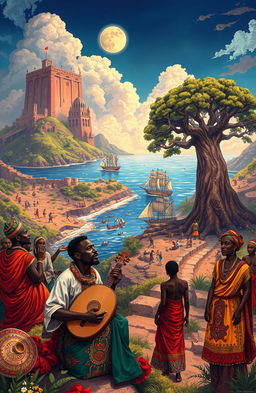 An epic illustration depicting the Yoruba mythology as narrated in "Los Orígenes"