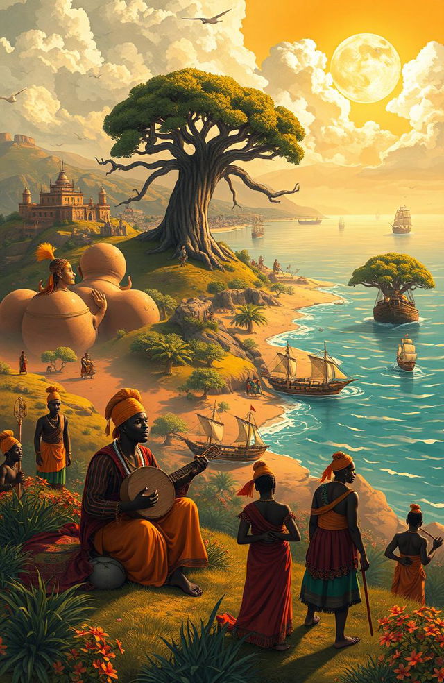 An epic illustration depicting the Yoruba mythology as narrated in "Los Orígenes"