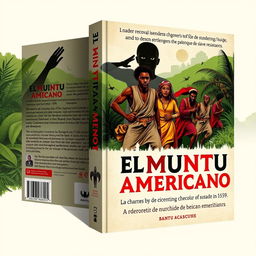 A powerful book cover design for "El Muntu Americano" depicting the events between 1550 and the 17th century, with a focus on the cimarron revolts in Cartagena and the emergence of Benkos Biohó as a leader of slave resistance