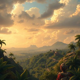 An epic landscape illustrating the historical events of the Maroon revolts in Cartagena between 1550 and the 17th century, focusing on the rise of Benkos Biohó as a leader of enslaved resistance