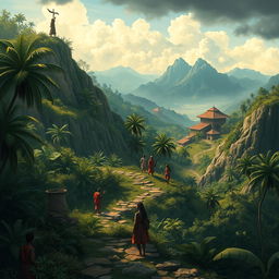 An epic landscape illustrating the historical events of the Maroon revolts in Cartagena between 1550 and the 17th century, focusing on the rise of Benkos Biohó as a leader of enslaved resistance