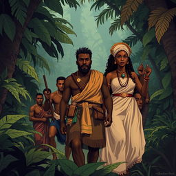 An evocative illustration depicting the emergence of Benkos Biohó as a leader of enslaved resistance