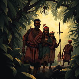 An evocative illustration depicting the emergence of Benkos Biohó as a leader of enslaved resistance