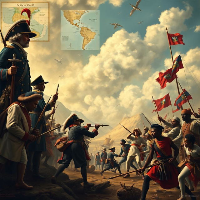 A detailed scene illustrating the European characters represented by the Loba Blanca in the context of the Haitian revolution